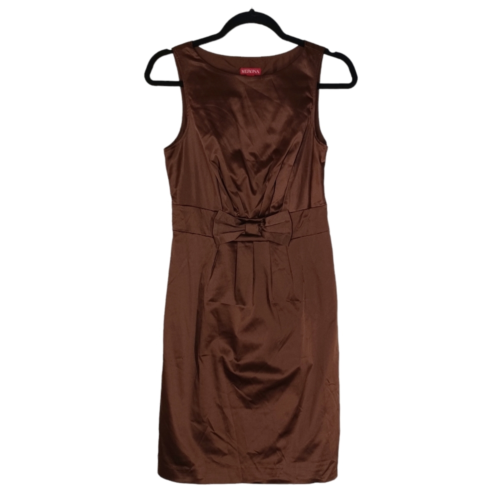 MERONA Brown Sleeveless Bow Front Midi Cocktail Dress 4 (Size Small)
